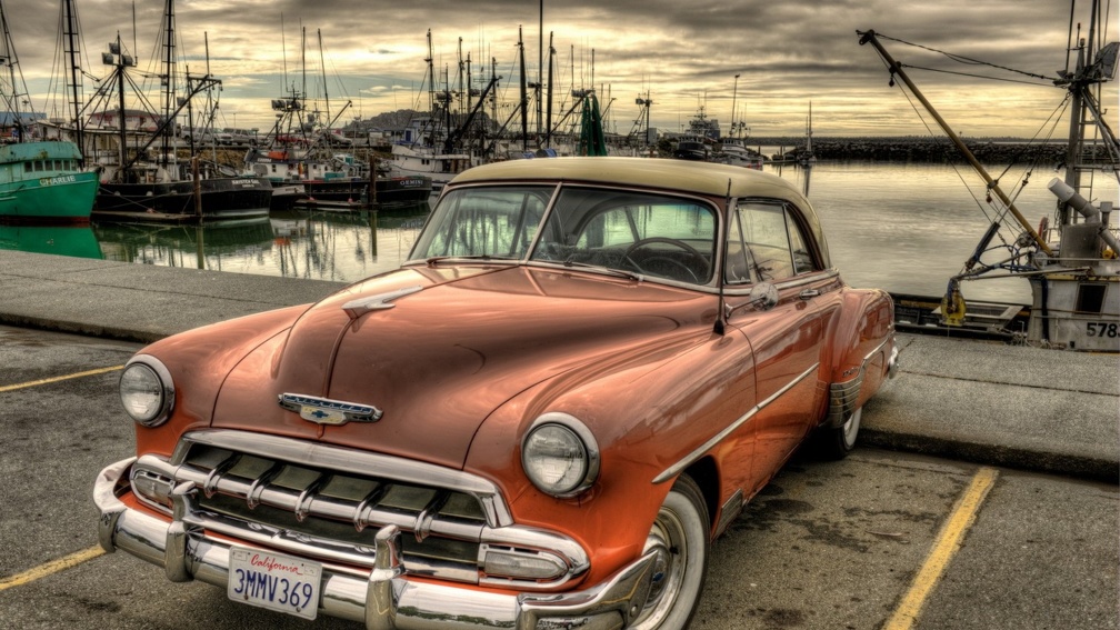 vintage chevrolet parked on a wharf hdr
