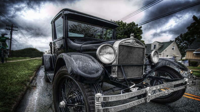 rain on a vintage ford buggy hdr
