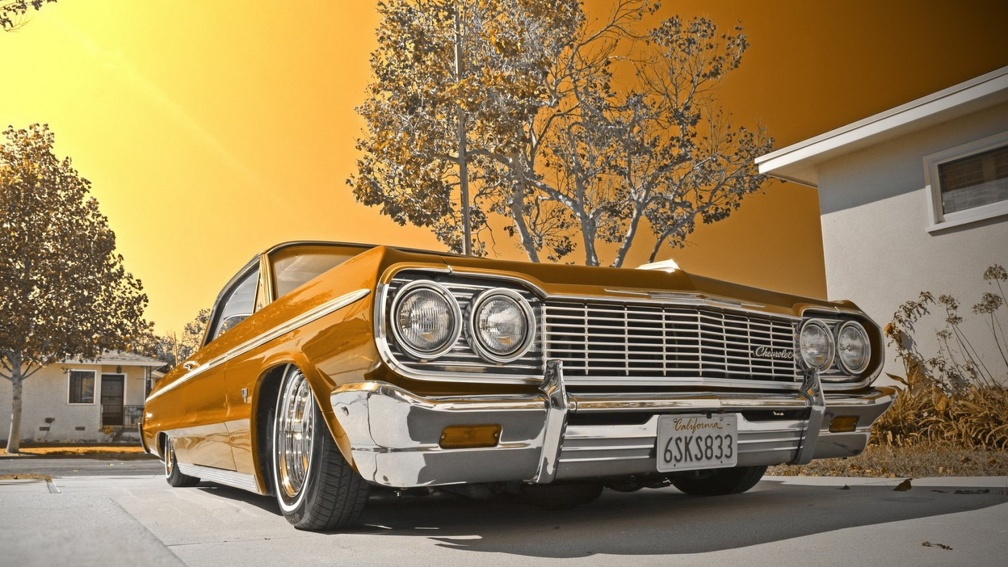 vintage chevy impala in a driveway hdr