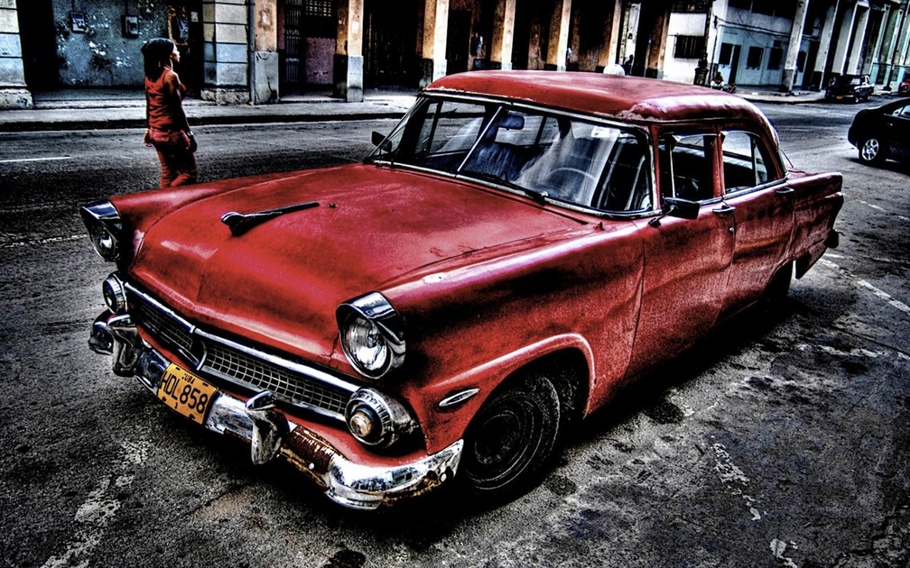 nondescript vintage car in havana hdr