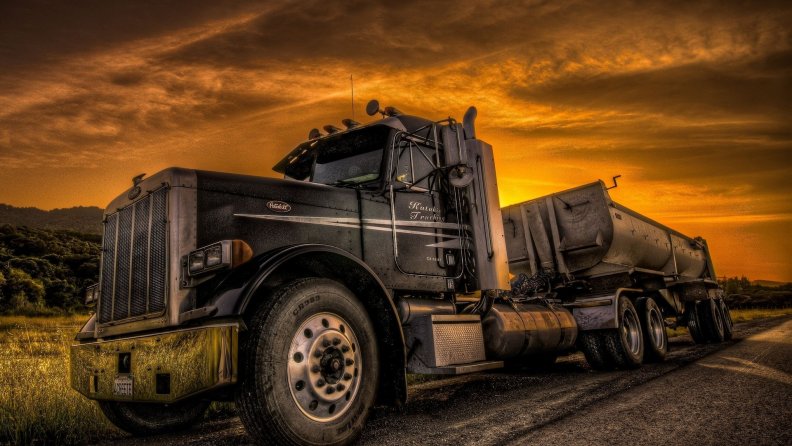 tractor trailer on the side of the road hdr