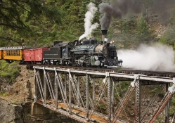 steam train over bridge in colorado