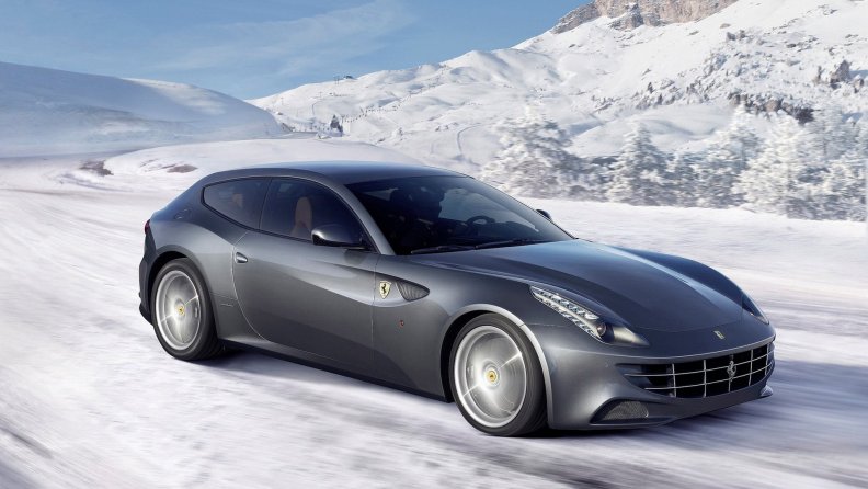gray Ferrari FF on snowy road