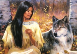 An Indian Girl With a Wolf