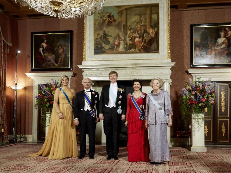 Koningin Maxima, koning Carl Gustaf, koning Willem_Alexander, koningin Silvia en prinses Beatrix