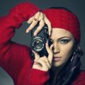 Girl photographer in red
