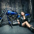Model with Blue Harley Bike