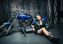Model with Blue Harley Bike