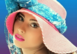 Model in Pink and Blue Hat