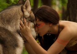 Wolf And Indian Woman