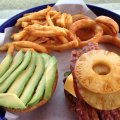 burger, fries & onion ring