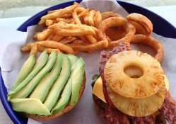 burger, fries &amp; onion ring