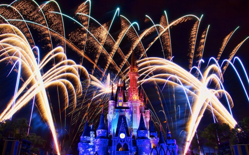 Fireworks at Cinderella Castle at Christmas