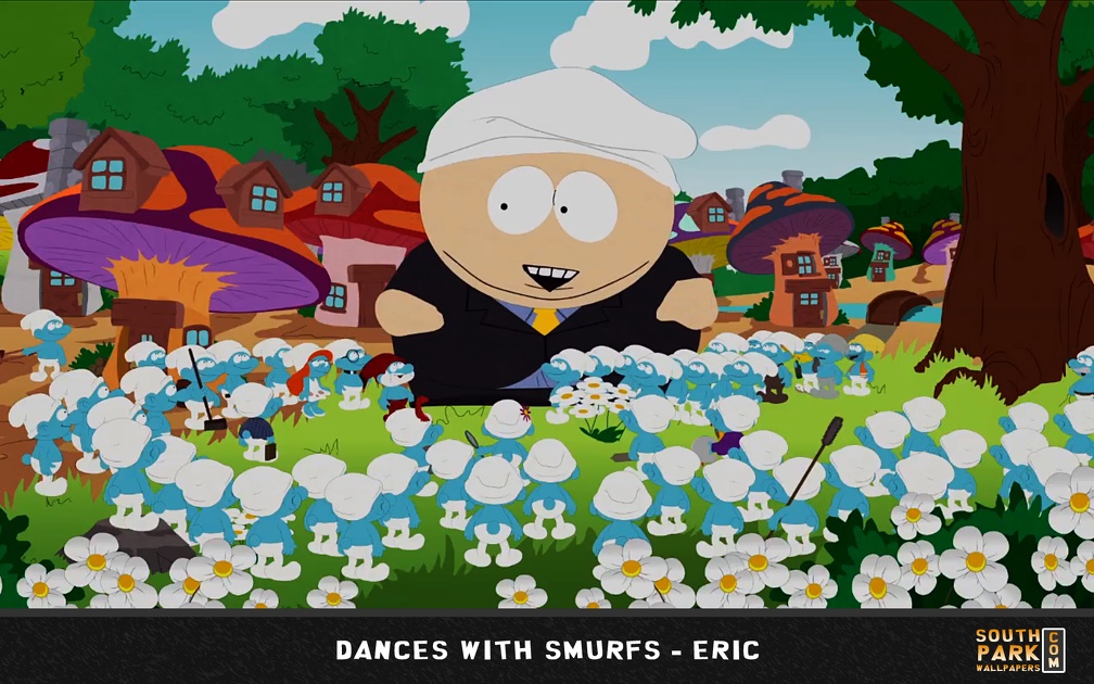 Eric dances with smurfs