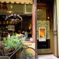 bicycle in front of a french restaurant